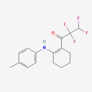 molecular formula C16H17F4NO B3132582 2,2,3,3-Tetrafluoro-1-[2-(4-methylanilino)cyclohexen-1-yl]propan-1-one CAS No. 372966-82-0