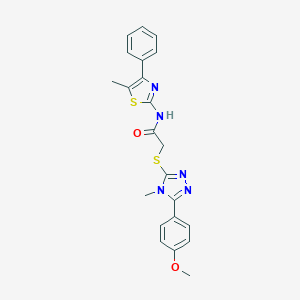 molecular formula C22H21N5O2S2 B313261 2-{[5-(4-methoxyphenyl)-4-methyl-4H-1,2,4-triazol-3-yl]sulfanyl}-N-(5-methyl-4-phenyl-1,3-thiazol-2-yl)acetamide 