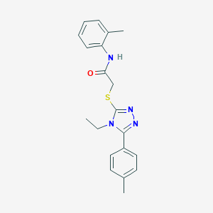molecular formula C20H22N4OS B313262 2-{[4-ethyl-5-(4-methylphenyl)-4H-1,2,4-triazol-3-yl]sulfanyl}-N-(2-methylphenyl)acetamide 