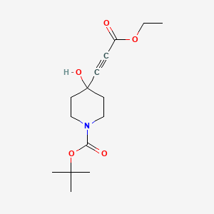 molecular formula C15H23NO5 B3132642 4-(3-乙氧基-3-氧代-1-炔-1-基)-4-羟基-1-哌啶甲酸，1,1-二甲基乙酯 CAS No. 374794-90-8