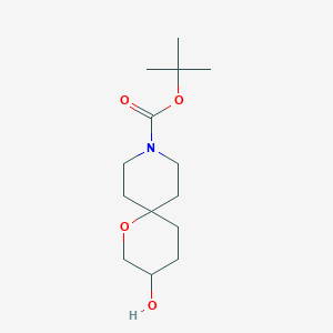 molecular formula C14H25NO4 B3132650 1-Oxa-9-azaspiro[5.5]undecane-9-carboxylic acid, 3-hydroxy-, 1,1-dimethylethyl ester CAS No. 374795-42-3