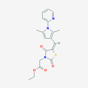 molecular formula C19H19N3O4S B313270 ethyl [(5E)-5-{[2,5-dimethyl-1-(pyridin-2-yl)-1H-pyrrol-3-yl]methylidene}-2,4-dioxo-1,3-thiazolidin-3-yl]acetate 