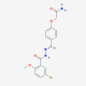 molecular formula C17H16BrN3O4 B313276 2-{4-[(E)-{2-[(5-bromo-2-methoxyphenyl)carbonyl]hydrazinylidene}methyl]phenoxy}acetamide 