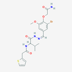 molecular formula C21H25BrN4O5S B313280 N-[(Z)-[4-(2-amino-2-oxoethoxy)-3-bromo-5-methoxyphenyl]methylideneamino]-3-methyl-2-[(2-thiophen-2-ylacetyl)amino]butanamide 