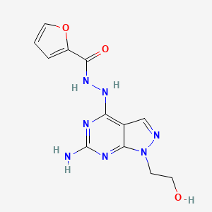 molecular formula C12H13N7O3 B3132824 N'-(6-amino-1-(2-hydroxyethyl)-1H-pyrazolo[3,4-d]pyrimidin-4-yl)furan-2-carbohydrazide CAS No. 377729-86-7