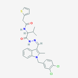 molecular formula C28H28Cl2N4O2S B313295 N-{1-[(2-{[1-(3,4-dichlorobenzyl)-2-methyl-1H-indol-3-yl]methylene}hydrazino)carbonyl]-2-methylpropyl}-2-thien-2-ylacetamide 