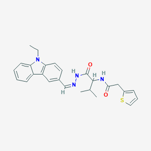 molecular formula C26H28N4O2S B313296 N-[1-({2-[(9-ethyl-9H-carbazol-3-yl)methylene]hydrazino}carbonyl)-2-methylpropyl]-2-thien-2-ylacetamide 