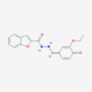 molecular formula C18H16N2O4 B313297 N'-[(Z)-(3-ethoxy-4-oxocyclohexa-2,5-dien-1-ylidene)methyl]-1-benzofuran-2-carbohydrazide 