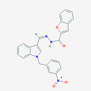 molecular formula C25H18N4O4 B313301 N'-[(1-{3-nitrobenzyl}-1H-indol-3-yl)methylene]-1-benzofuran-2-carbohydrazide 
