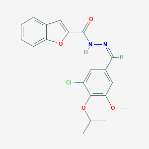 molecular formula C20H19ClN2O4 B313303 N'-(3-chloro-4-isopropoxy-5-methoxybenzylidene)-1-benzofuran-2-carbohydrazide 