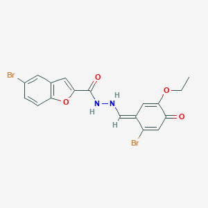 molecular formula C18H14Br2N2O4 B313309 5-bromo-N'-[(E)-(2-bromo-5-ethoxy-4-oxocyclohexa-2,5-dien-1-ylidene)methyl]-1-benzofuran-2-carbohydrazide 