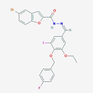molecular formula C25H19BrFIN2O4 B313310 5-bromo-N'-{3-ethoxy-4-[(4-fluorobenzyl)oxy]-5-iodobenzylidene}-1-benzofuran-2-carbohydrazide 