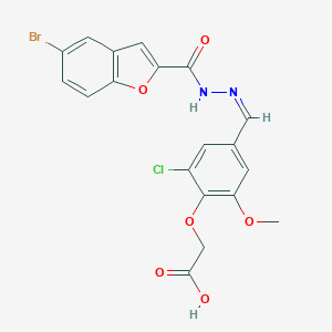 molecular formula C19H14BrClN2O6 B313312 2-[4-[(Z)-[(5-bromo-1-benzofuran-2-carbonyl)hydrazinylidene]methyl]-2-chloro-6-methoxyphenoxy]acetic acid 