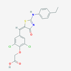 molecular formula C20H16Cl2N2O4S B313315 2-[2,6-dichloro-4-[(E)-[2-(4-ethylanilino)-4-oxo-1,3-thiazol-5-ylidene]methyl]phenoxy]acetic acid 