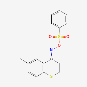 molecular formula C16H15NO3S2 B3133153 [(6-Methyl-2,3-dihydrothiochromen-4-ylidene)amino] benzenesulfonate CAS No. 383146-45-0