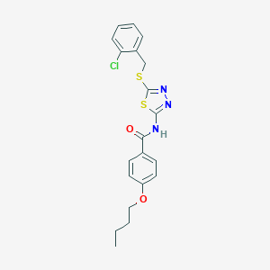 molecular formula C20H20ClN3O2S2 B313316 4-butoxy-N-(5-((2-chlorobenzyl)thio)-1,3,4-thiadiazol-2-yl)benzamide 