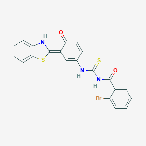 molecular formula C21H14BrN3O2S2 B313317 N-[[(3E)-3-(3H-1,3-benzothiazol-2-ylidene)-4-oxocyclohexa-1,5-dien-1-yl]carbamothioyl]-2-bromobenzamide 