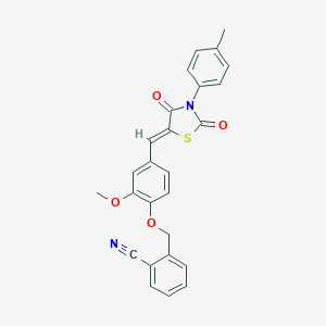 molecular formula C26H20N2O4S B313321 2-[(2-Methoxy-4-{[3-(4-methylphenyl)-2,4-dioxo-1,3-thiazolidin-5-ylidene]methyl}phenoxy)methyl]benzonitrile 