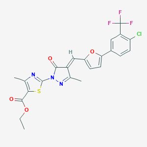 molecular formula C23H17ClF3N3O4S B313322 ethyl 2-[4-({5-[4-chloro-3-(trifluoromethyl)phenyl]-2-furyl}methylene)-3-methyl-5-oxo-4,5-dihydro-1H-pyrazol-1-yl]-4-methyl-1,3-thiazole-5-carboxylate 