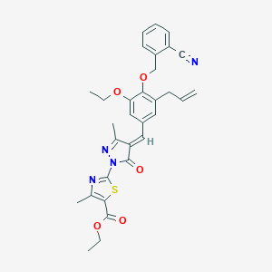 molecular formula C31H30N4O5S B313323 ethyl 2-(4-{3-allyl-4-[(2-cyanobenzyl)oxy]-5-ethoxybenzylidene}-3-methyl-5-oxo-4,5-dihydro-1H-pyrazol-1-yl)-4-methyl-1,3-thiazole-5-carboxylate 