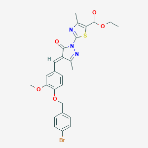 molecular formula C26H24BrN3O5S B313324 ethyl 2-(4-{4-[(4-bromobenzyl)oxy]-3-methoxybenzylidene}-3-methyl-5-oxo-4,5-dihydro-1H-pyrazol-1-yl)-4-methyl-1,3-thiazole-5-carboxylate 