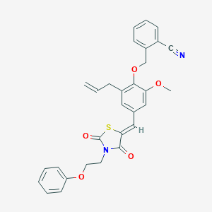 molecular formula C30H26N2O5S B313326 2-[(2-Allyl-4-{[2,4-dioxo-3-(2-phenoxyethyl)-1,3-thiazolidin-5-ylidene]methyl}-6-methoxyphenoxy)methyl]benzonitrile 