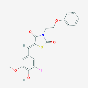 molecular formula C19H16INO5S B313327 5-(4-Hydroxy-3-iodo-5-methoxybenzylidene)-3-(2-phenoxyethyl)-1,3-thiazolidine-2,4-dione 