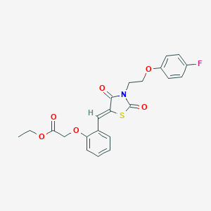 molecular formula C22H20FNO6S B313329 Ethyl [2-({3-[2-(4-fluorophenoxy)ethyl]-2,4-dioxo-1,3-thiazolidin-5-ylidene}methyl)phenoxy]acetate 