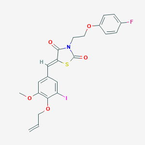 molecular formula C22H19FINO5S B313330 5-[4-(Allyloxy)-3-iodo-5-methoxybenzylidene]-3-[2-(4-fluorophenoxy)ethyl]-1,3-thiazolidine-2,4-dione 