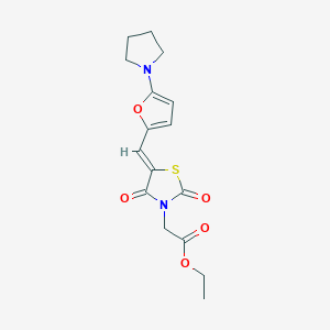 molecular formula C16H18N2O5S B313333 Ethyl (2,4-dioxo-5-{[5-(1-pyrrolidinyl)-2-furyl]methylene}-1,3-thiazolidin-3-yl)acetate 
