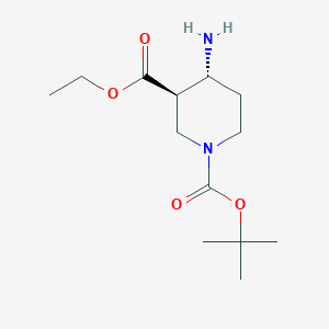 molecular formula C13H24N2O4 B3133386 (3R,4R)-1-叔丁基 3-乙基 4-氨基哌啶-1,3-二羧酸酯 CAS No. 388108-34-7