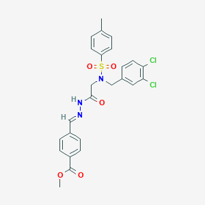 molecular formula C25H23Cl2N3O5S B313344 Methyl 4-[2-({(3,4-dichlorobenzyl)[(4-methylphenyl)sulfonyl]amino}acetyl)carbohydrazonoyl]benzoate 