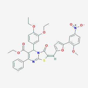 molecular formula C37H33N3O9S B313347 ethyl (2E)-5-(3,4-diethoxyphenyl)-2-[[5-(2-methoxy-5-nitrophenyl)furan-2-yl]methylidene]-3-oxo-7-phenyl-5H-[1,3]thiazolo[3,2-a]pyrimidine-6-carboxylate 