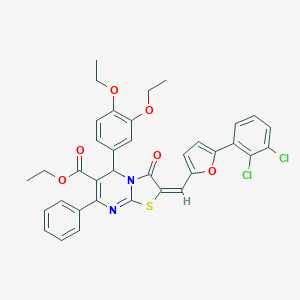 molecular formula C36H30Cl2N2O6S B313348 ethyl 2-{[5-(2,3-dichlorophenyl)-2-furyl]methylene}-5-(3,4-diethoxyphenyl)-3-oxo-7-phenyl-2,3-dihydro-5H-[1,3]thiazolo[3,2-a]pyrimidine-6-carboxylate 