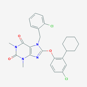 molecular formula C26H26Cl2N4O3 B313352 7-(2-chlorobenzyl)-8-(4-chloro-2-cyclohexylphenoxy)-1,3-dimethyl-3,7-dihydro-1H-purine-2,6-dione 