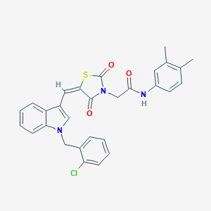 molecular formula C29H24ClN3O3S B313358 2-(5-{[1-(2-chlorobenzyl)-1H-indol-3-yl]methylene}-2,4-dioxo-1,3-thiazolidin-3-yl)-N-(3,4-dimethylphenyl)acetamide 
