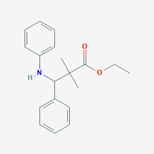 molecular formula C19H23NO2 B3133660 2,2-Dimethyl-3-anilino-3-phenylpropanoic acid ethyl ester CAS No. 39629-29-3