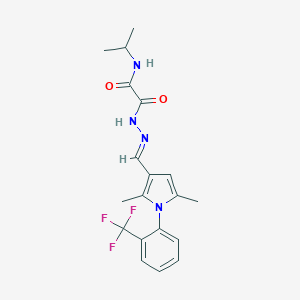 molecular formula C19H21F3N4O2 B313372 2-[(2E)-2-({2,5-dimethyl-1-[2-(trifluoromethyl)phenyl]-1H-pyrrol-3-yl}methylidene)hydrazinyl]-2-oxo-N-(propan-2-yl)acetamide 