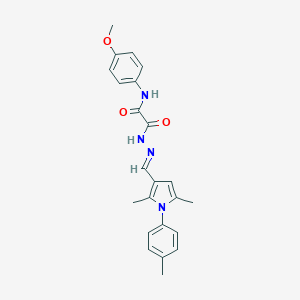 molecular formula C23H24N4O3 B313378 2-[(2E)-2-{[2,5-dimethyl-1-(4-methylphenyl)-1H-pyrrol-3-yl]methylidene}hydrazinyl]-N-(4-methoxyphenyl)-2-oxoacetamide 