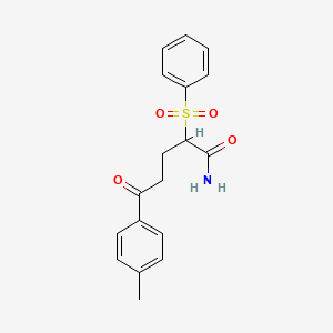molecular formula C18H19NO4S B3133938 5-(4-Methylphenyl)-5-oxo-2-(phenylsulfonyl)pentanamide CAS No. 400075-38-9