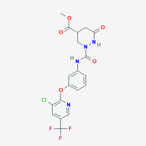 molecular formula C19H16ClF3N4O5 B3133962 Methyl 2-[[3-[3-chloro-5-(trifluoromethyl)pyridin-2-yl]oxyphenyl]carbamoyl]-6-oxodiazinane-4-carboxylate CAS No. 400075-73-2