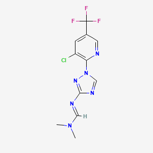 molecular formula C11H10ClF3N6 B3133968 N'-{1-[3-chloro-5-(trifluoromethyl)-2-pyridinyl]-1H-1,2,4-triazol-3-yl}-N,N-dimethyliminoformamide CAS No. 400075-85-6
