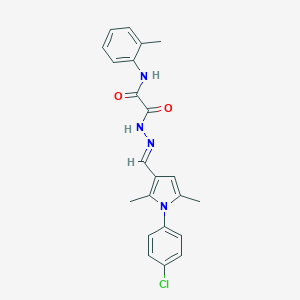 molecular formula C22H21ClN4O2 B313403 2-[(2E)-2-{[1-(4-chlorophenyl)-2,5-dimethyl-1H-pyrrol-3-yl]methylidene}hydrazinyl]-N-(2-methylphenyl)-2-oxoacetamide 