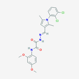 molecular formula C23H22Cl2N4O4 B313404 2-(2-{[1-(2,3-dichlorophenyl)-2,5-dimethyl-1H-pyrrol-3-yl]methylene}hydrazino)-N-(2,4-dimethoxyphenyl)-2-oxoacetamide 
