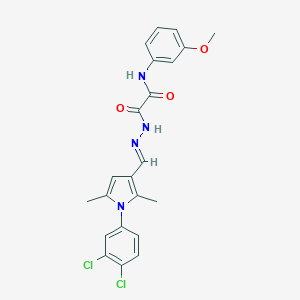 molecular formula C22H20Cl2N4O3 B313405 2-(2-{[1-(3,4-dichlorophenyl)-2,5-dimethyl-1H-pyrrol-3-yl]methylene}hydrazino)-N-(3-methoxyphenyl)-2-oxoacetamide 