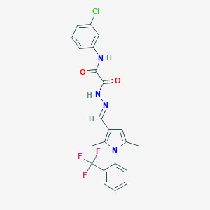 molecular formula C22H18ClF3N4O2 B313406 N-(3-chlorophenyl)-2-[2-({2,5-dimethyl-1-[2-(trifluoromethyl)phenyl]-1H-pyrrol-3-yl}methylene)hydrazino]-2-oxoacetamide 