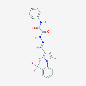 molecular formula C22H19F3N4O2 B313410 2-[(2E)-2-({2,5-dimethyl-1-[2-(trifluoromethyl)phenyl]-1H-pyrrol-3-yl}methylidene)hydrazinyl]-2-oxo-N-phenylacetamide 