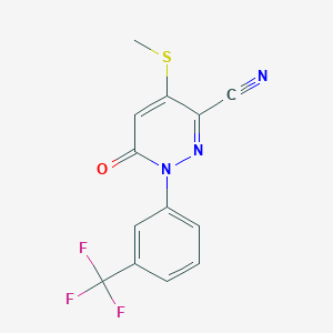 molecular formula C13H8F3N3OS B3134104 4-(Methylsulfanyl)-6-oxo-1-[3-(trifluoromethyl)phenyl]-1,6-dihydro-3-pyridazinecarbonitrile CAS No. 400076-82-6