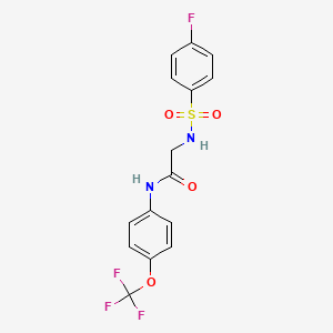 molecular formula C15H12F4N2O4S B3134110 2-{[(4-fluorophenyl)sulfonyl]amino}-N-[4-(trifluoromethoxy)phenyl]acetamide CAS No. 400077-02-3