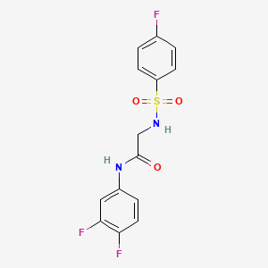 molecular formula C14H11F3N2O3S B3134117 N-(3,4-difluorophenyl)-2-{[(4-fluorophenyl)sulfonyl]amino}acetamide CAS No. 400077-03-4